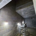 Blockwork wall construction at basement level