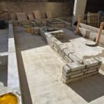 Blockwork installation forming internal courtyard wall sections