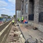 Blockwork installation along external elevation on construction site