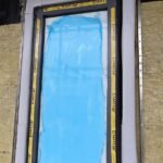 Fire stopping installation at window base with fire-safe DPC